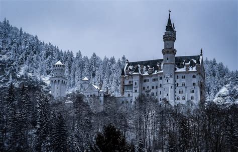 Wallpaper Winter Forest Castle Germany Bayern Germany Bavaria