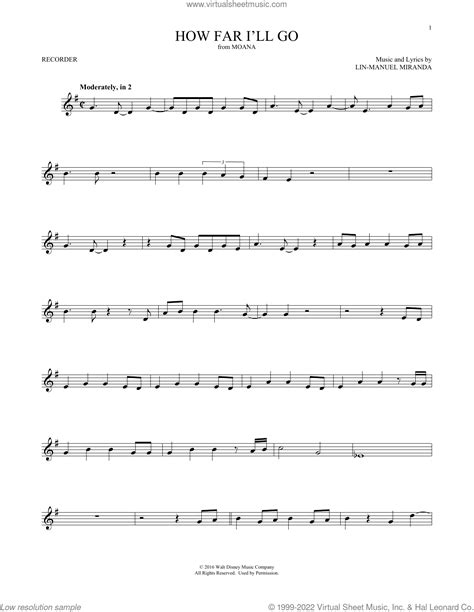 How Far Ill Go From Moana Sheet Music For Recorder Solo Pdf