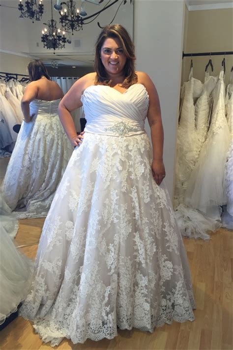 Huge stocks of beautiful latest design bridal gowns available to take away today. A Line Sweetheart Ruched Satin Lace Plus Size Wedding ...