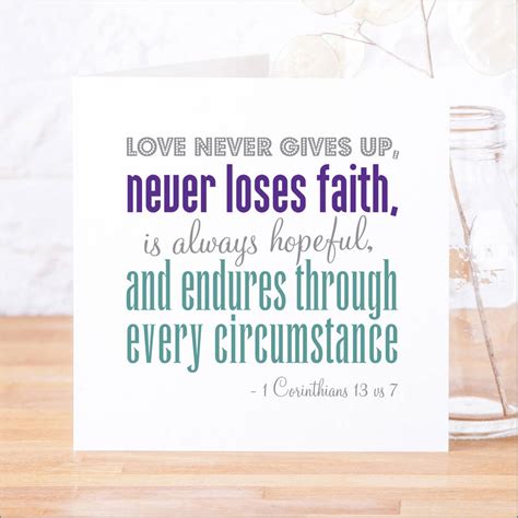 Love Never Gives Up Contemporary Bible Verse Card By Faith Hope