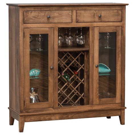 Daniels Amish Dining Storage Shaker Wine Cabinet With Wine Glass Rails