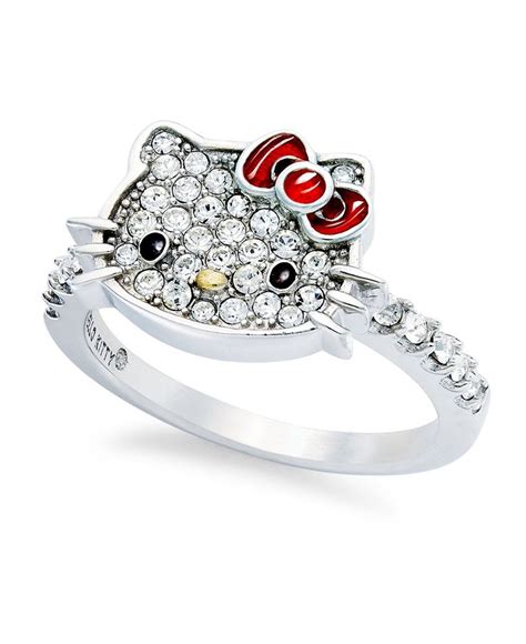 Hello Kitty Sterling Silver Ring Small Pave Crystal Face Ring Rings Jewelry And Watches