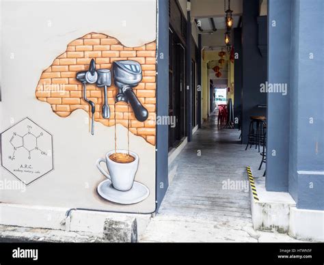 A Mural Depicting Different Scenes Of Coffee Culture On The Wall Of