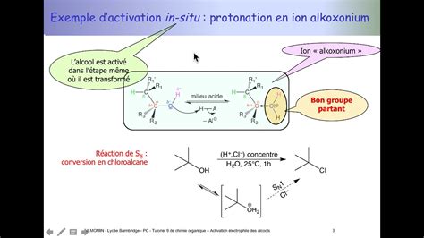 Tuto De Chimie Organique Pcsi Activation électrophile Des Alcools