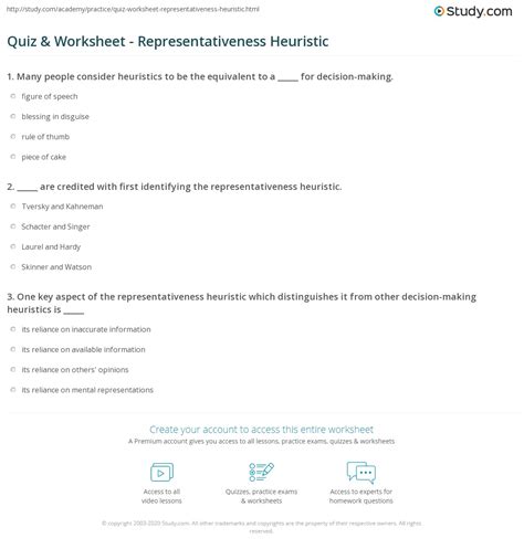 Quiz & Worksheet - Representativeness Heuristic | Study.com