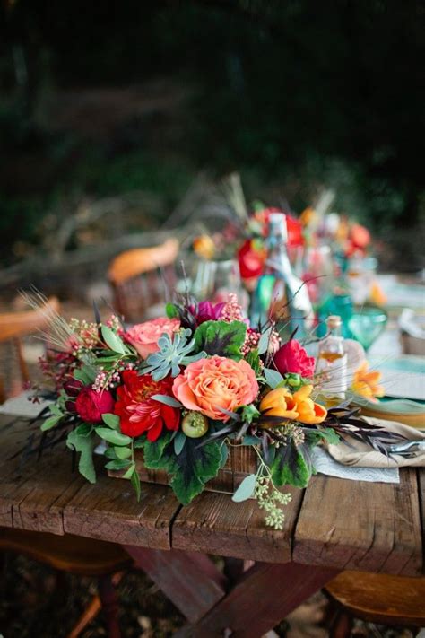 Bright Colorful Rustic Bohemian Romance Flower Wedding Centerpiece