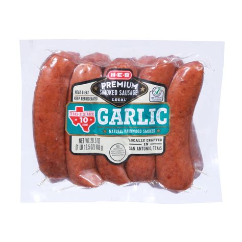 H E B Premium Garlic Smoked Sausage Links Texas Size Pack Shop