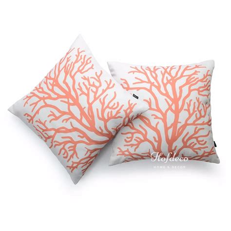 2pcs Throw Pillow Cover Set Canvas Coral Ivory Coastal Nautical Sofa