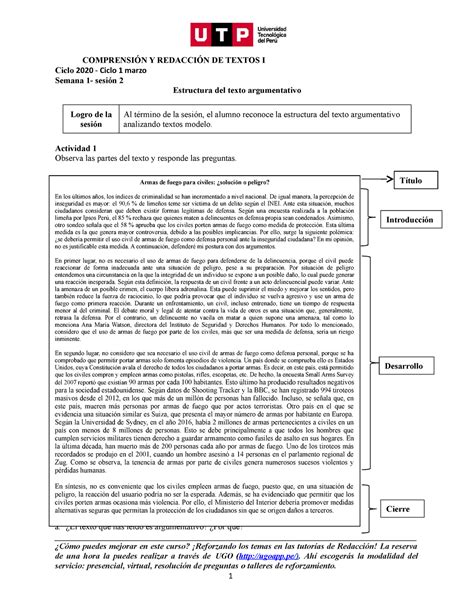 Estructura Del Texto Argumentativo 100000n01i Utp Studocu