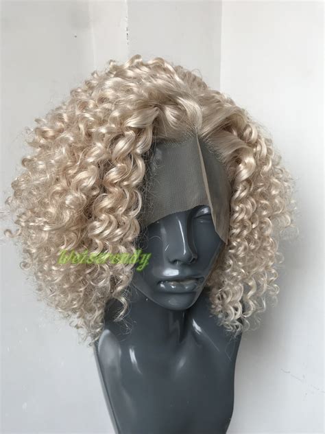 Mixed Platinum Blonde Short Spiral Curly Hair Wigs Synthetic Lace