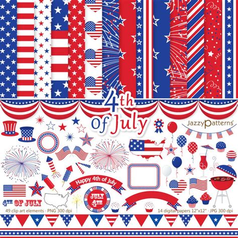 4th Of July Clipart And Digital Scrapbooking Paper Pack Etsy