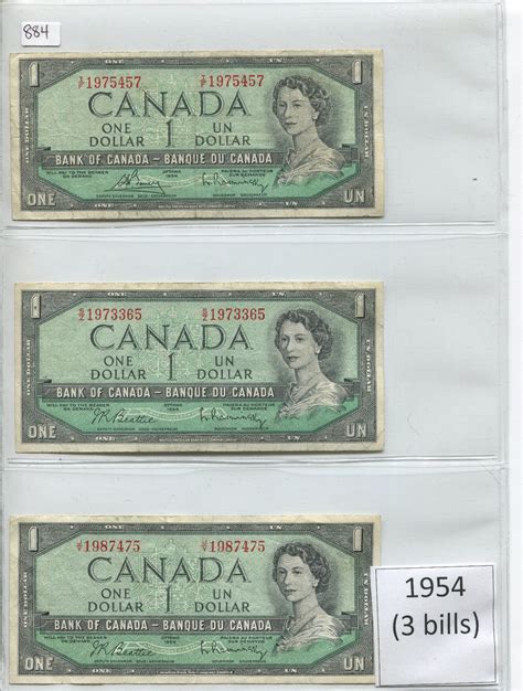 3 Canadian 1954 One Dollar Bills Schmalz Auctions
