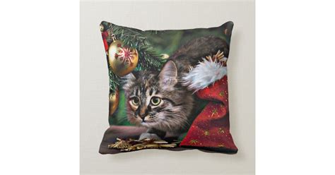 Meowy Christmas Funny Kitty Cat Pillow