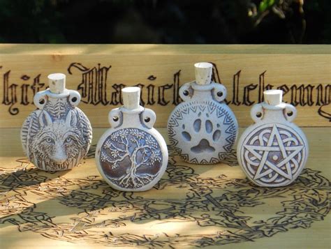 White Magick Alchemy Pentacle Pentagram Ceramic Bottle Natural