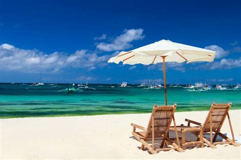 Beach Chairs On Perfect Tropical White Sand Beach In Boracay