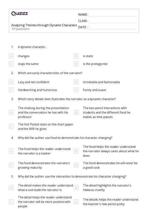50 Analyzing Character Worksheets For 8th Grade On Quizizz Free