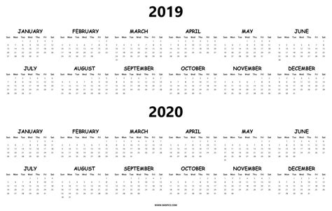 2019 2020 Calendar Printable Images On