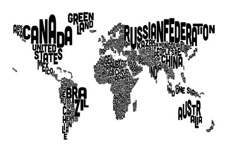 Typographic Text World Map Black Wall Mural And Photo Wallpaper Photowall