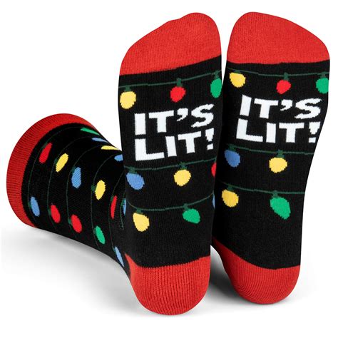 Funny Christmas Socks For Men And Women Its Lit Jolly Santa Gnomes