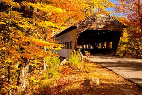 Autumn Covered Bridge Near Conway New Hampshire Usa New England