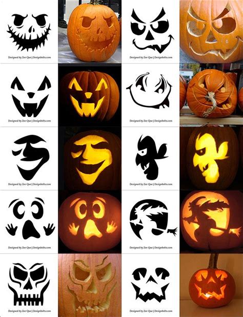 Pumpkins With Faces Carved Into Them