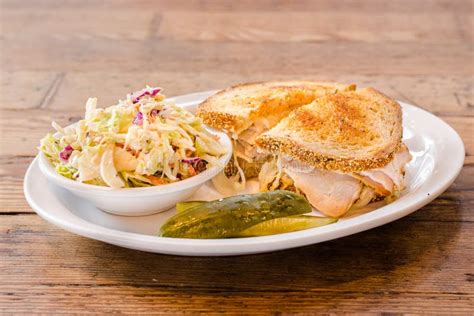 Turkey Sandwich With Coleslaw And Pickles Stock Photo Image Of Wheat