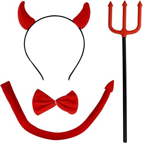 Jmkcoz Halloween Devil Costume Set Devil Horn Headband Red Devil Tail Bowtie Devil