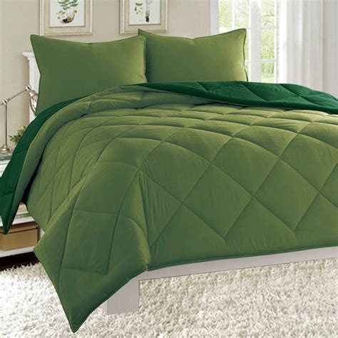 Day Queen Size 3 Piece Reversible Comforter Set Hunter And Sage Green