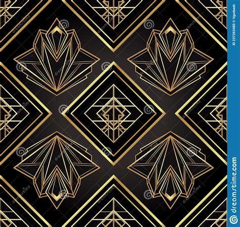 Art Deco Style Geometric Seamless Pattern In Black And Gold Vector