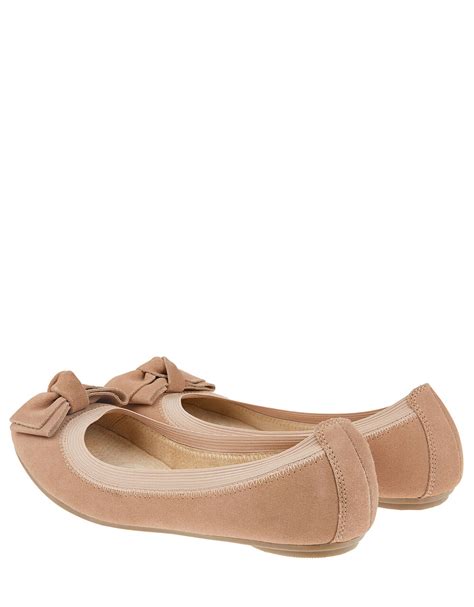 Suede Elasticated Ballerina Flats With Bow Nude Flat Shoes Accessorize Uk