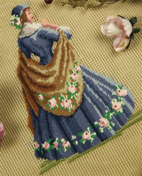 14” Preworked Needlepoint Canvas Tapestry A Beautiful Victorian Girl By