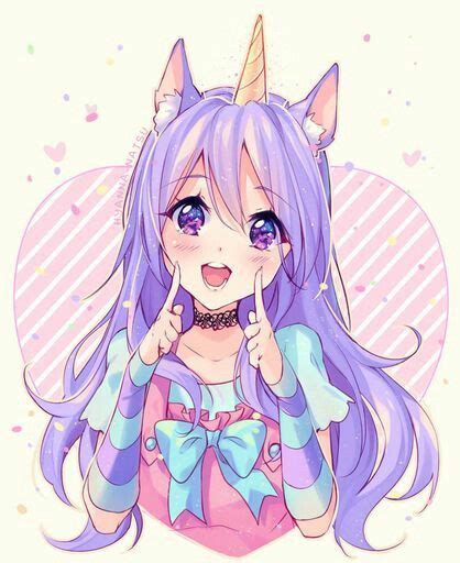 Cute Anime Unicorn Girl By Hyanna Natsu 🖤💜🖤💜🖤 ♡ Pastel