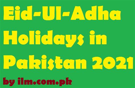 Eid Ul Adha Holidays In Pakistan 2022 Announcement