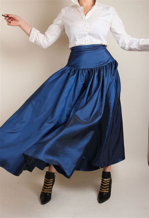Vintage Taffeta Skirt 80s Vintage Midi Skirt Etsy