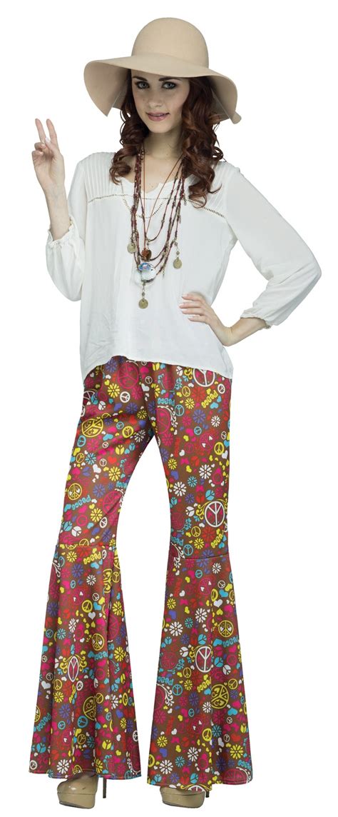 The Groovy 60s Peace Adult Women Hippie Bell Bottoms Costume Pants New