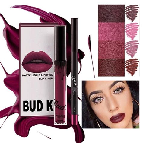 Bud K Matte Liquid Lipstick Cosmetic Lip Kitlip Liner Pencil Lip Gloss Mate Waterproof