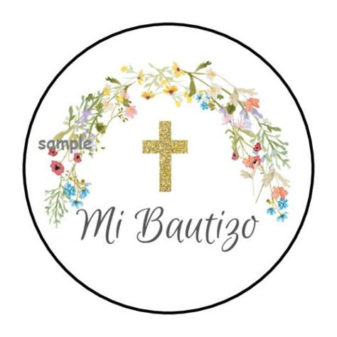 30 Mi Bautizo Envelope Seals Labels Stickers 15 Round Baptism Floral