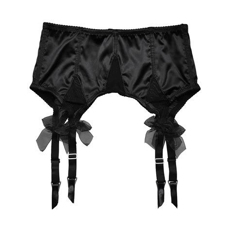Tvrtyle Women S Black Satin Sexy Wide Straps Metal Clips Garter Belts For Stockings S511b