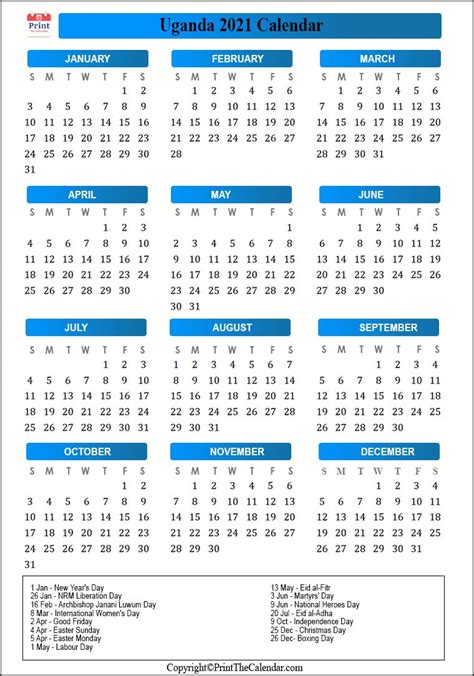 These dates may be modified as official changes are announced, so please check back regularly for updates. 2021 Holiday Calendar Uganda | Uganda 2021 Holidays