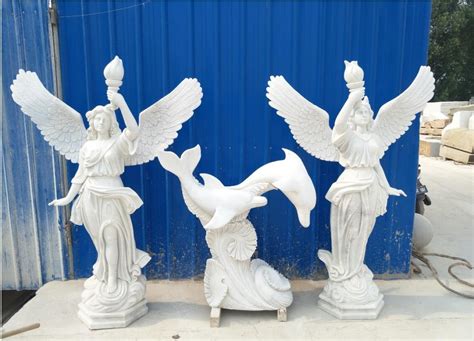 Human Sculptures Stone Carvings Hand Carved White Marble Angel