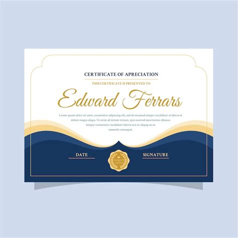 Elegante Plantilla De Certificado Con Letras Doradas Vector Premium