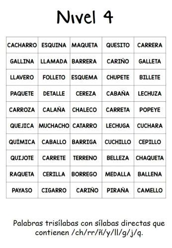 The Spanish Words Are Arranged In Three Rows