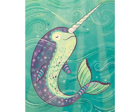 Narwhal Art Happy Swimming Narwhal Illustration Available In Etsy