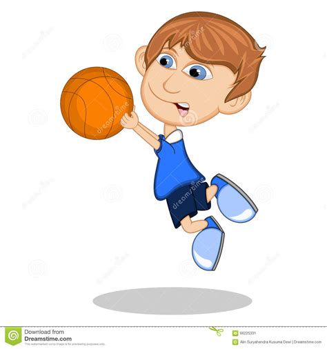 Little Boy Playing Basketball Cartoon Vector Illustration