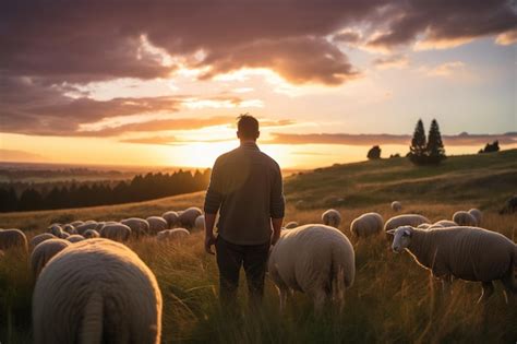 Premium Ai Image New Zealand Farmer Watching Over The Sheep Flock At
