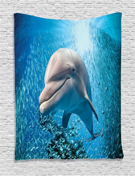 Sea Animals Decor Tapestry A Bottlenose Dolphin In Ocean Fish Sunlight