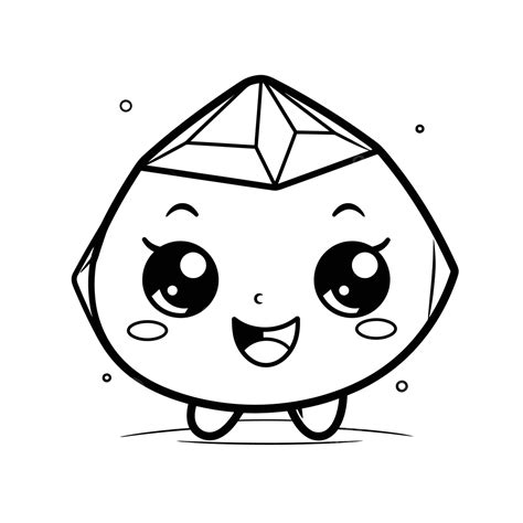 Kawaii Diamond Coloring Page With A Cute Face Outline Sketch Drawing