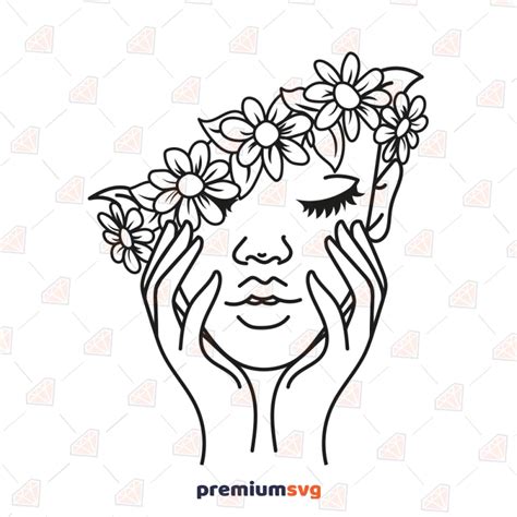 Floral Head Women Svg Clip Art Black Line Art Girl With Flowers By Mia