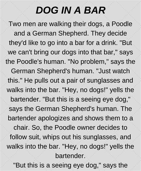 Dog At The Bar Funny Story Short Funny Stories Funny Long Jokes