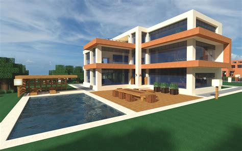 Modern Minecraft Home And Pool Minecraft Houses Minecraft Mansion Minecraft Modern